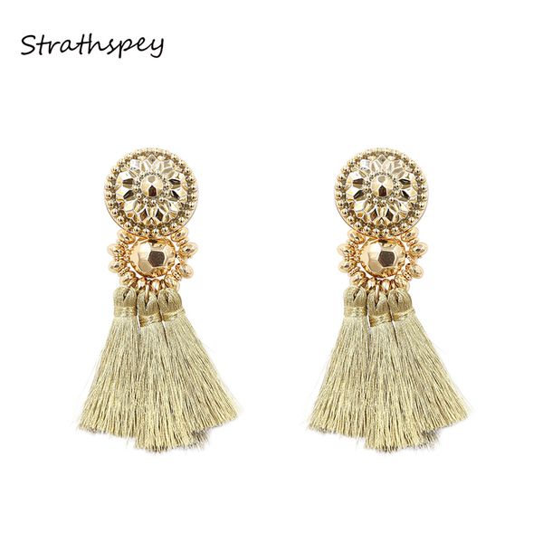 

strathspey new design gold/silver/rose gold/ multi colors drop earrings bohemia plastic beads with tassel earrings for women