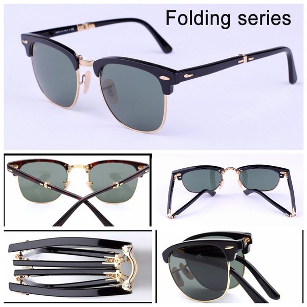 

2176 square folding sunglasses men women fashion sunglasses semi-rimless uv400 glass lens 3576 sun glasses with original folding packages, White;black