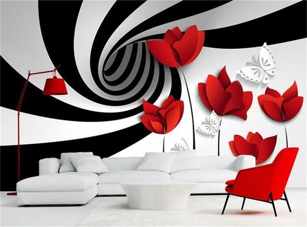 

custom p 3d wallpaper non-woven mural black white stripes flowers decoration painting 3d wall murals wallpaper for walls 3d