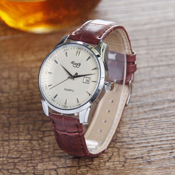

2018 new fashion business men's watch analog dial calendar quartz watches leather strap wristwatch classic male clock relogios, Slivery;brown