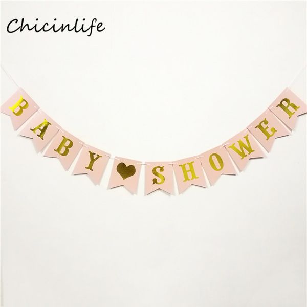 Wholesale-Chicinlife 1set pink/Lake Blue Baby Shower Banner Garland Kids Birthday Party Supplies Baby Shower Decoration paper Banner