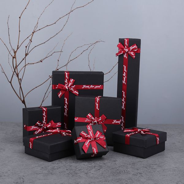 

[ddisplay] black jewelry set box with ribbon bowknot,trend lovers ring case,nice jewelry box for necklace, fashion bracelet display, Black;white