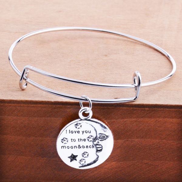 

12 pc/lot i love you to the moon and back pattern charm bracelet couple lovers wedding party gift jewelry adjustable bangle, Black
