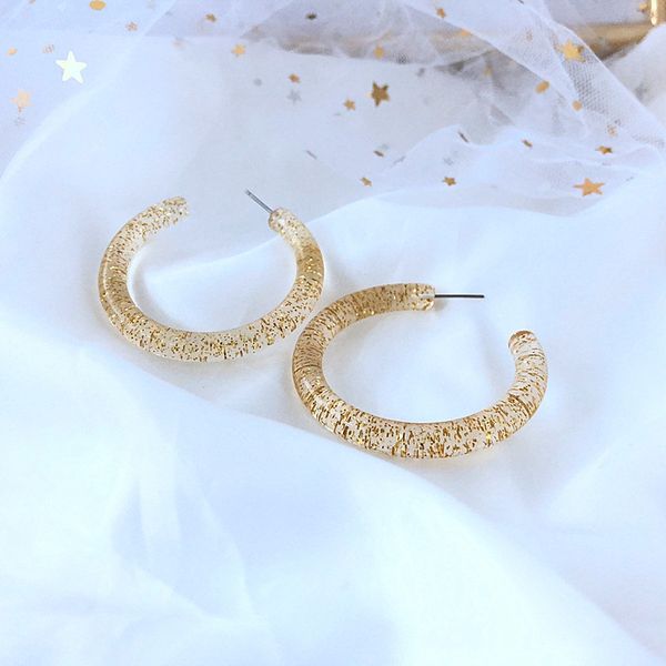 

geometric circle glitter resin earrings women big clear resin hoop earrings summer beach flash wholesale e028, Golden;silver