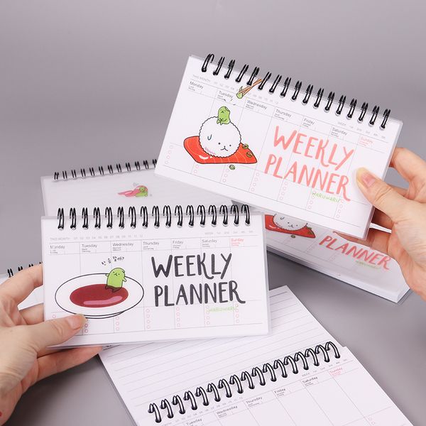 

16.1cm x 9.1cm japanese cuisine cartoon pvc weekly planner coil notdiary day planner journal record stationery, Purple;pink