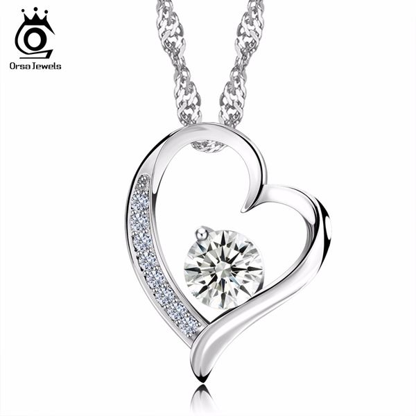 

whole saleorsa jewels wholesale love heart shape silver pedant necklaces for women 2017 new fashion elegant ladies' jewelry gift on09, Golden;silver