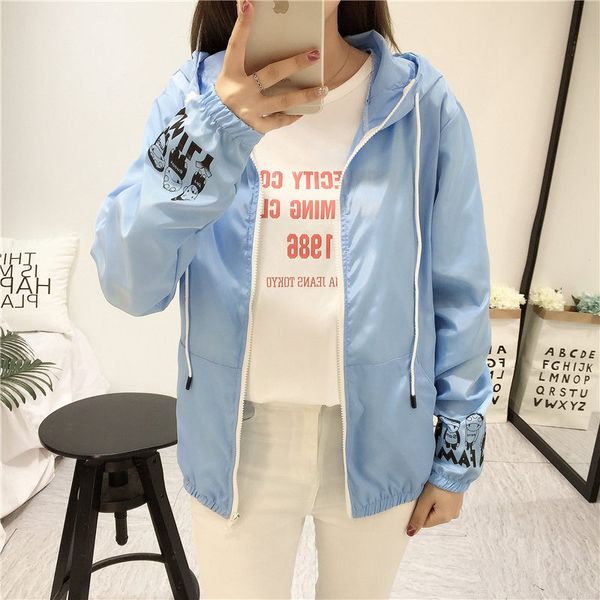 

jackets women 2018 new summer spring women's hooded cartoon female basic jacket fashion thin windbreaker outwear women coat, Black;brown