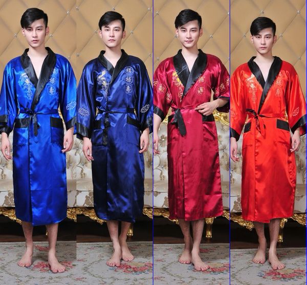 

public health care bathhouse spa steam chinese robe kimono nightgown dragon sleepwear traditional chinese kimono dress men bathrobe pajamas, Black;brown