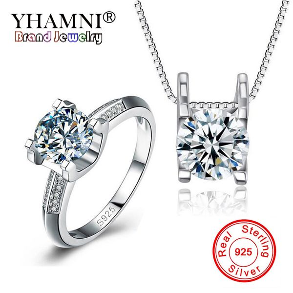 

yhamni luxury original 925 sterling silver jewelry wedding sets sona cz zirconia jewelry ring collar accesorios sets tdz037, Slivery;golden