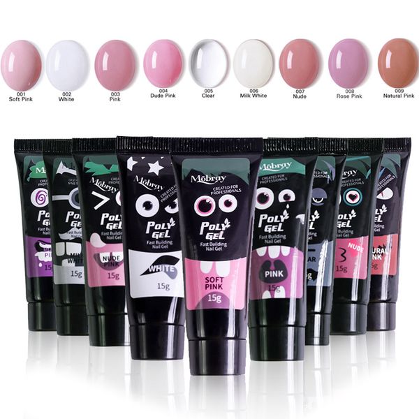 

9colors/lot Poly Gel Finger Extension 15ml Clear Pink Jelly Polygel Quick Building Nail Art Tips Extend UV Builder Gel