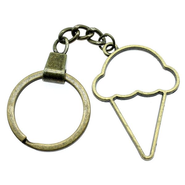 

6 pieces key chain women key rings for car keychains with charms ice cream metal frame pendant 46x32mm, Slivery;golden