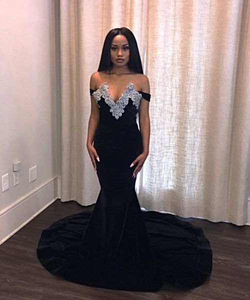 

2021 plus size black prom dresses off the shoulder white lace sleeves formal evening gowns dresses african mermaid prom dress