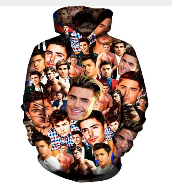 

new fashion couples men women hd zac efron collage funny 3d print hoodies sweater sweatshirt jacket pullover l0m082, Black