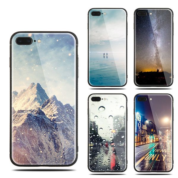 

for apple iphone x 8 plus 7 plus soft cartoon tpu cell phone cases colorful glossy tempered glass hard case anti-scratch