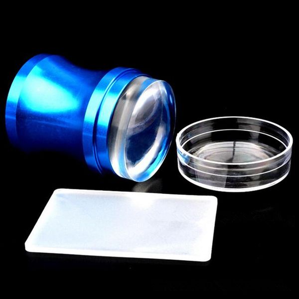 

4cm big head stamper stamping scraper with cap metal handle blue clear jelly silicone polish print template tools nail art set, White