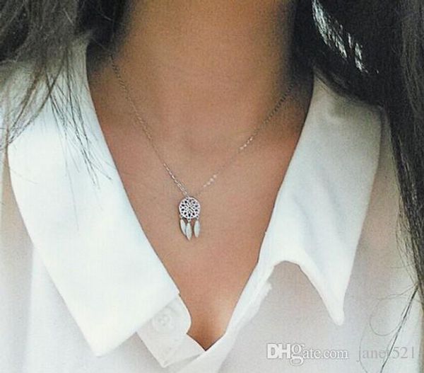 

classic chain chokers dainty dream catcher silver/gold filled pendant necklaces, Golden;silver