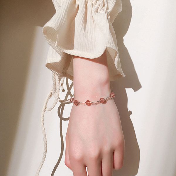

s925 silver jewelry products double strawberry crystal bracelet female korean blossom simple students friends women, Golden;silver
