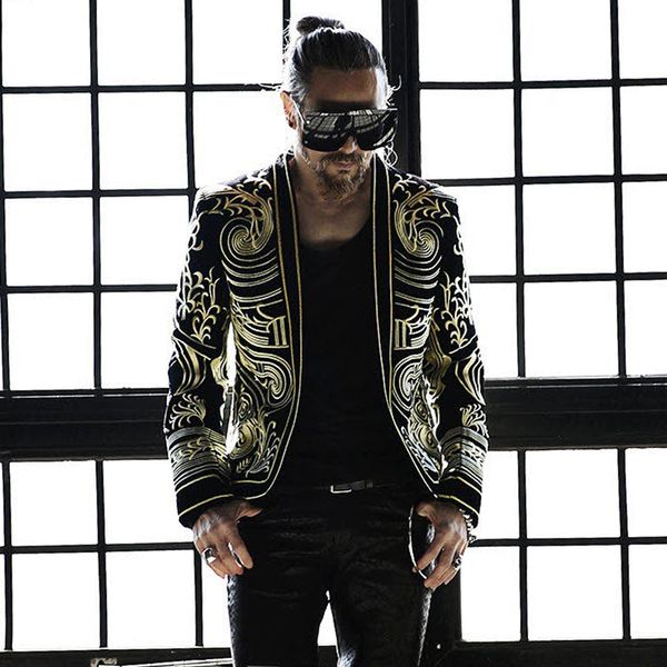 

2018 plu ize korean ver ion lim men jacket complicated embroidery black coat bar nightclub ho t men inger outfit