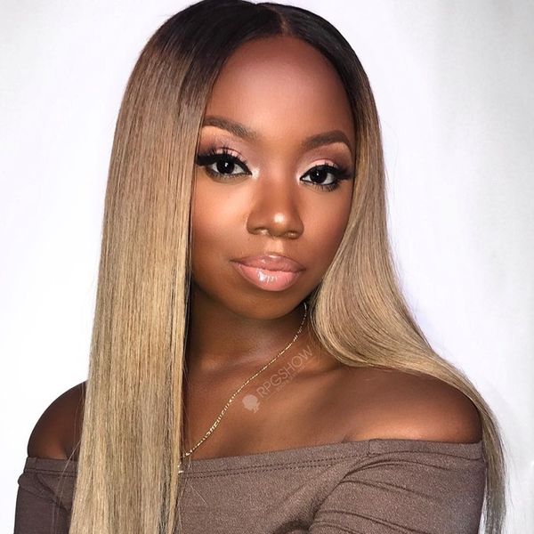 Ombre Ash Blonde Peruvian Full Lace Wig Silky Straight Hair Two