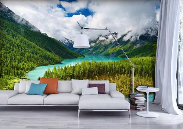 

горы озеро лес дизайнеров природа пейзаж фон стены обоев декора дома