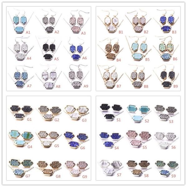 

золотые стили druzy drusy серьги ожерелье ювелирные наборы серебро / золото смола камень кендра скотт ожерелья can сообщение mixed colors, Silver