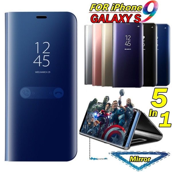 

new upgrade mirror leather case for samsung galaxy s9 plating mirror cover clear view slim wallet flip stand holder leather case