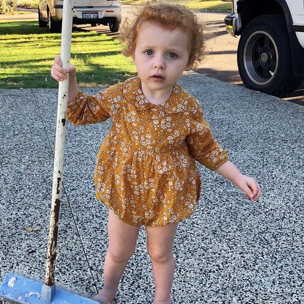

flower baby girls clothing newborn infant girls floral rompers long sleeve spring autumn clothes jumpsuit peter pan collar one-pieces outfit, Blue