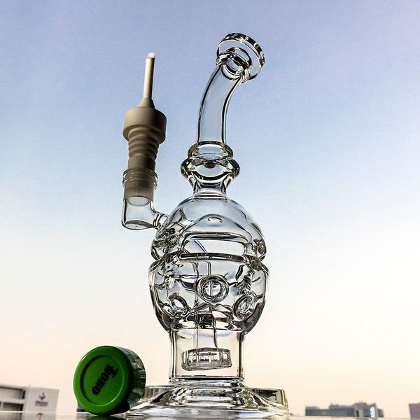 Fab Yumurta Cam Bongs Geri Dönüşüm Sigara Sigara Benzersiz Tasarım Hookahs Dab Petrol Kuleleri Su Boruları Duş Swiss PERC ile 14mm Ortak MFE01