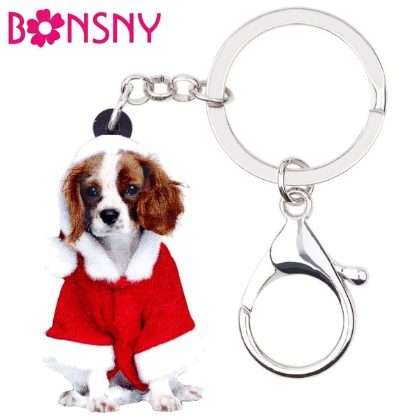 

acrylic christmas suits cavalier king charles spaniel dog key chains keychain rings women girl ladies handbag car charms, Silver