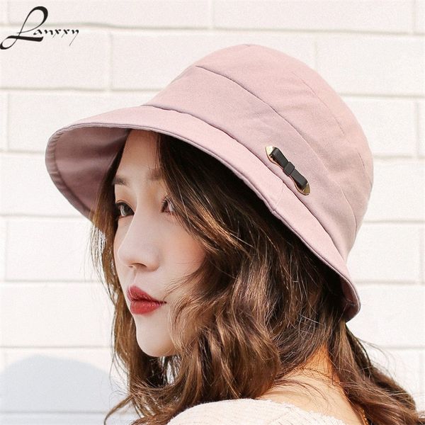 

lanxxy new cotton women bucket hats solid panama summer fishing hat female caps, Blue;gray