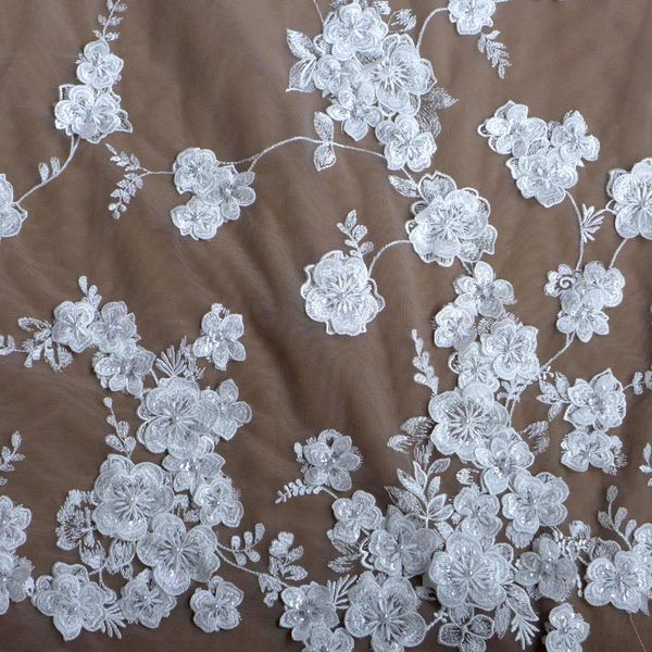 

la belleza 1 yard sequins pearls 3d flowers on mesh wedding/bridal/evening dress lace fabric 51'' width, Black;white