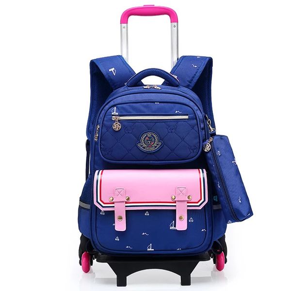 

new trolly school bag trolley luggage backpack for boys and girls triple-wheel wheeled bag school backpack for children