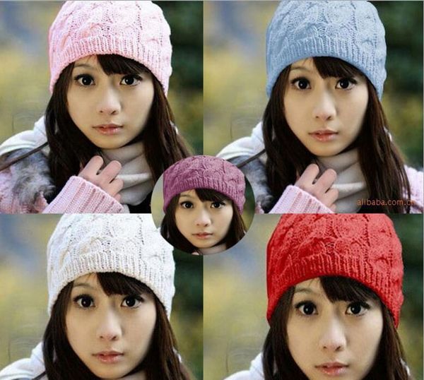 

korean edition pineapple hat, handmade knitted hat, lady's autumn winter wool hat l540, Blue;gray