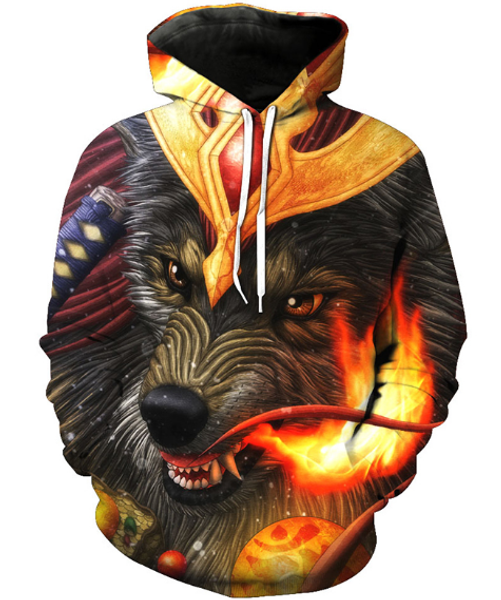 

новые моды для женщин / мужчин огонь волк корона harajuku стиль смешно 3d печати случайные толстовки унисекс плюс размер kk561, Black