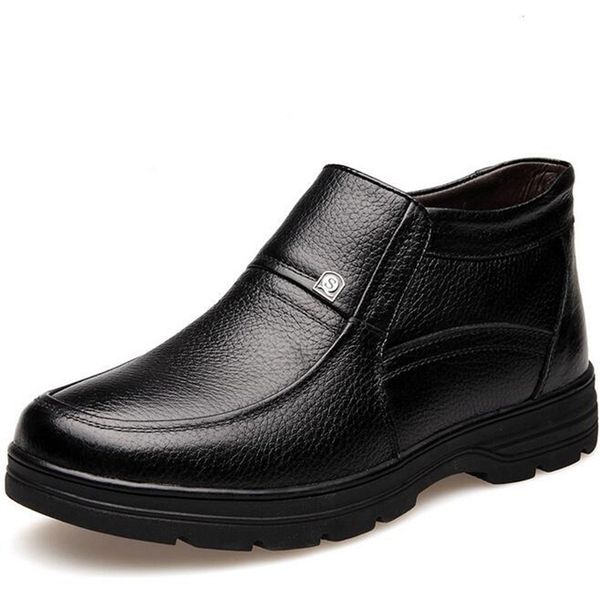 

new handmade men genuine leather winter boots snow men boots ankle boots for men plus size 38-48, Black