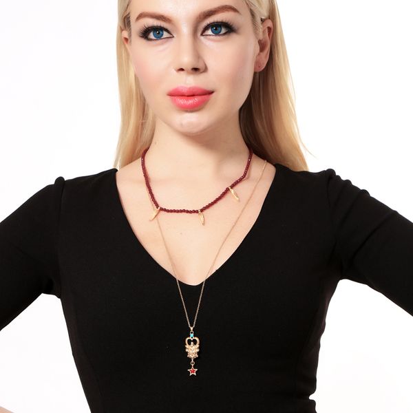 

new long ethnic red crystal star mysterious mask drop indian necklace red acrylic choker for women jewelry unique gift, Golden;silver