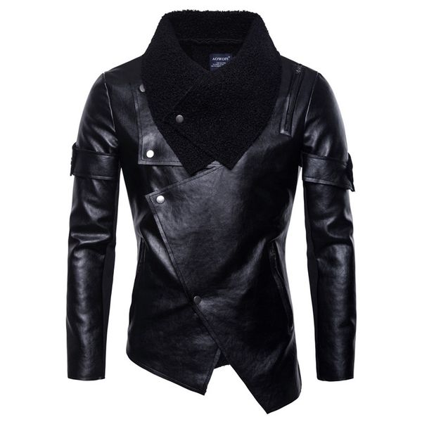 

autumn winter men punk style pu leather slim jacket men casual black irregular motorcycle leather jacket coats s-2xl, Black;brown