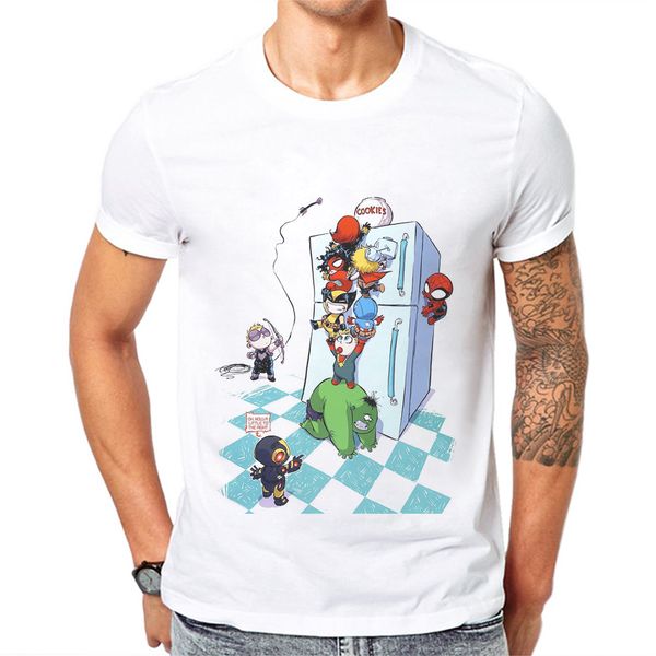 

brand clothing 2018 summer t shirt men climb the refrigerat cartoon cool man t-shirt cotton funny printed tee shirts, White;black