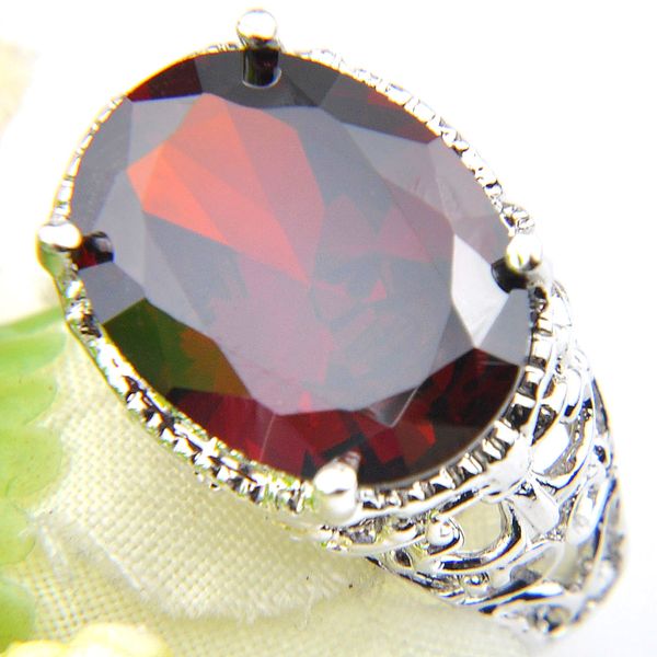 

luckyshine wedding gift jewelry 925 silver oval red garnet gems elegant unique rings retro zircon rings, Golden;silver