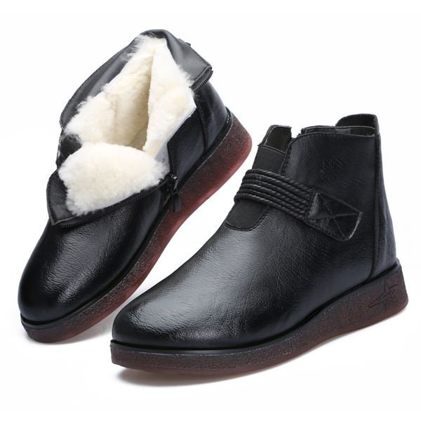 

2018new red black real cow leather boots for women winter boots women shoes warm fur one wool non-slip ankle