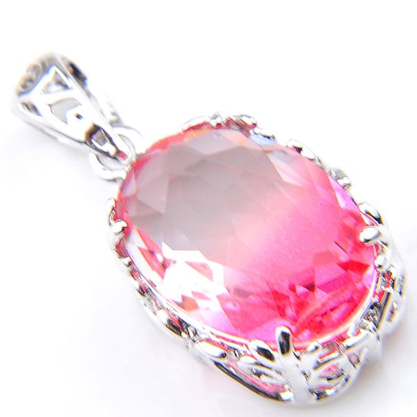

12 шт. / лот luckyshine 925 серебро овальный сладкий розовый двухцветный турмалин драгоценный камень серебро леди обручальное ожерелье подве, Silver