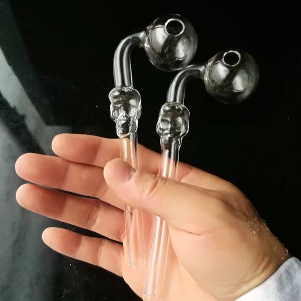 Pote curvo longo de osso de caveira transparente atacado cachimbo de água de vidro, acessórios para tubos de água de vidro