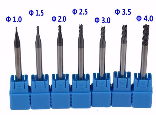 7 PZ HRC45 1-4mm Quattro Flauti Fresa In Metallo Duro Faccia Fresa CNC Frese Per Fresatura Acciaio