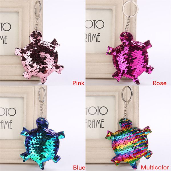 

1pc fashion sequins tortoise keychain glitter pompom key ring gifts for women charms key chain car bag pendant jewelry, Silver