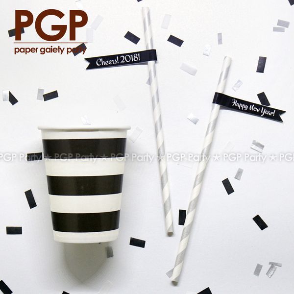 

pgp] black & silver new years eve drinking set, for happy cheers 2018 cup straws flag confei bacheloree bachelor party