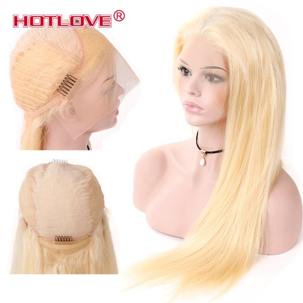 Compre Hotlove Cabello Rubio Completo 613 Color Brasileño Remy Pelucas Frontales Del Cordón Del Pelo Densidad 130 Recto 613 Rubio Dorado Peluca