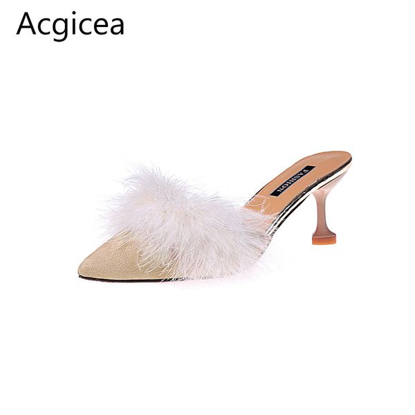 

2017 осень-весна новые сексуальные женщины тапочки открытый 6 см высокие каблуки обычная обувь женщина 5 цветов меховые тапочки для офиса да, Black