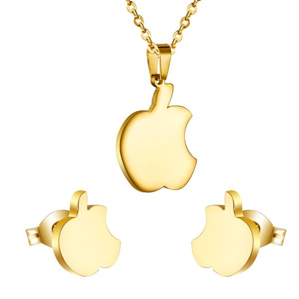 

creative gift for girls, a little bite apple pendant necklace with earrings mental jewelry sets, gold / silver color,chain