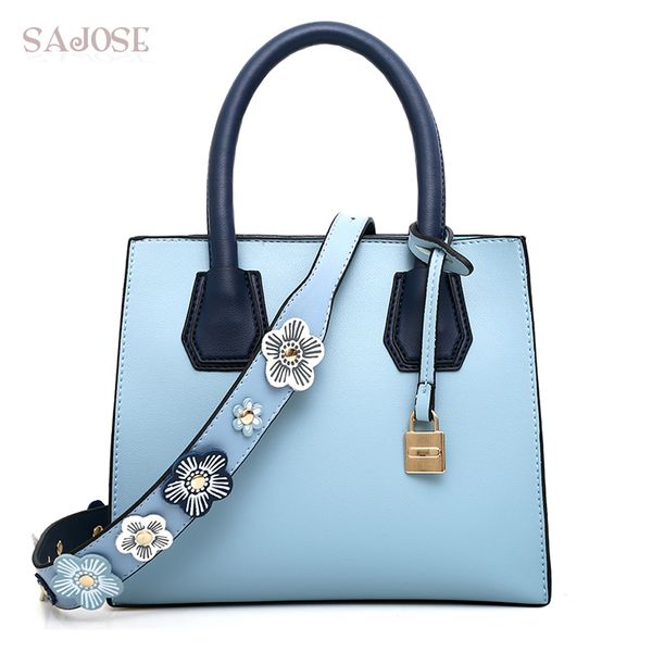 

women's handbags simple girl blue fashion women's totes bag designer lady flowers lock shoulder bags dropshipping