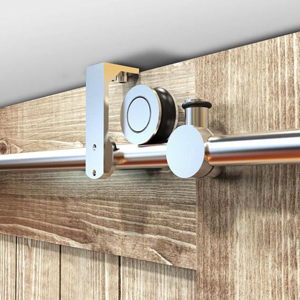 (Spedizione gratuita USA) Staffa da soffitto hardware per porta scorrevole in legno da 5-8FT con montaggio a soffitto superiore in acciaio inossidabile spazzolato